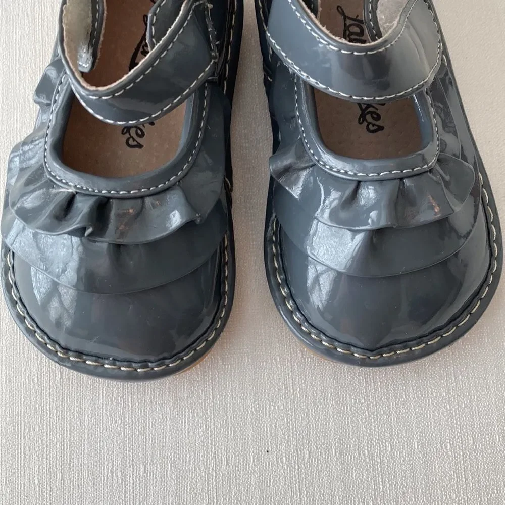 Laniecakes Girl's Patton Alligator Mary Jane‎ with Ruffle in Grey Size 5